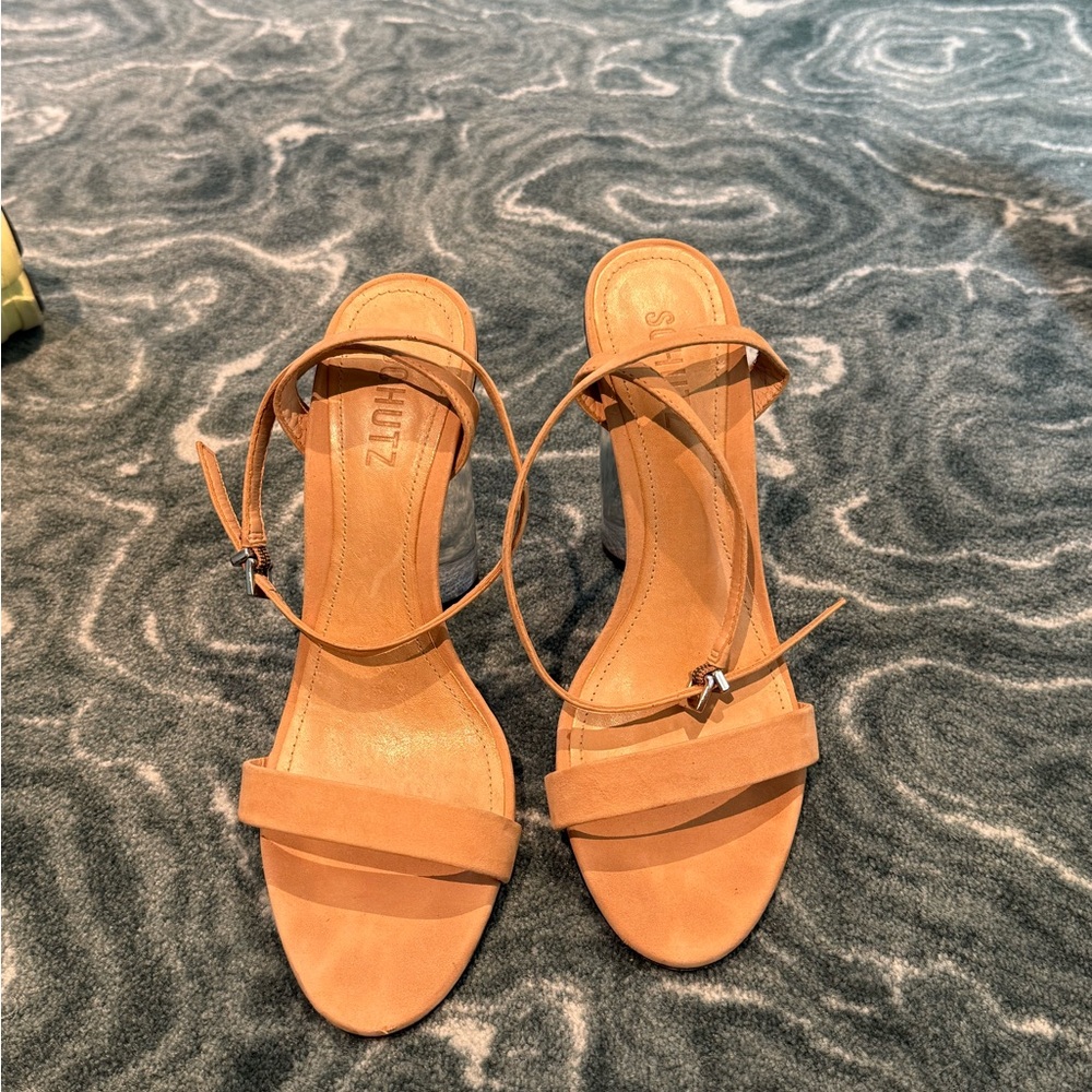 Nude Suede Transparent Block Heel